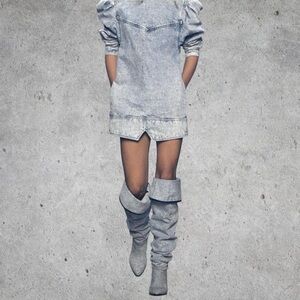 Insane Isabel Marant Learon Light Blue Wash Over the Knee Denim Boots-US 7/EU 37
